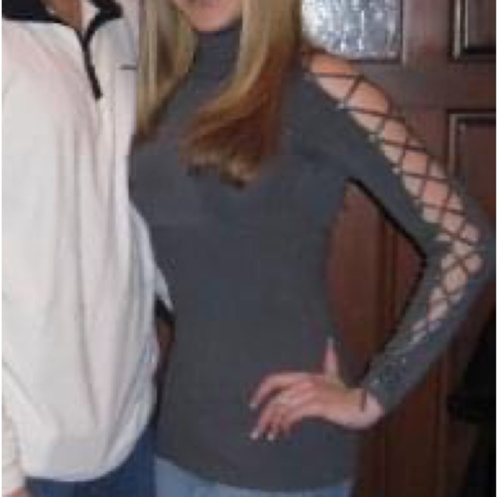 Grey Guess lace up sleeve turtleneck top